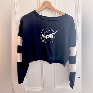 Nasa Striped Cropped Sweater, Navy Blue